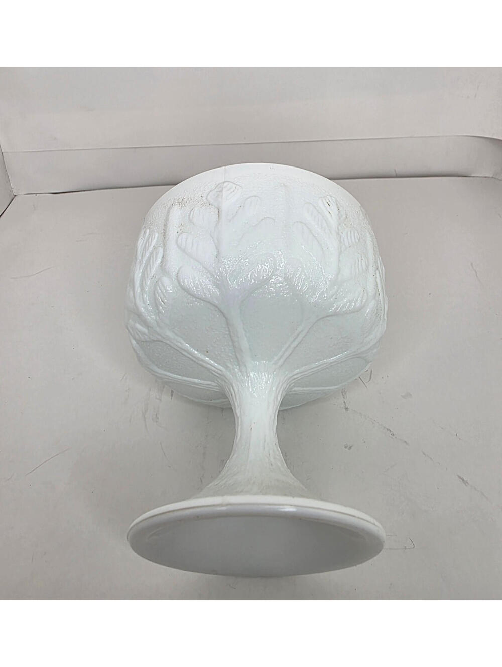 Vintage FTD White Milk Glass Compote Bowl 1978 Embossed "Oak Leaf" Pattern 6" H'